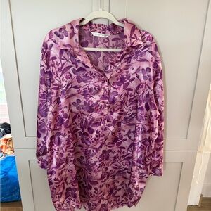 Cacique Purple Floral Womens Long Sleeve Sleep Shirt